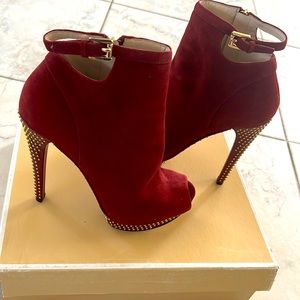 MICHAEL KORS KRISTA PLATFORM ANKLE BOOTS Claret SUEDE HEELS SZ 8 burgundy